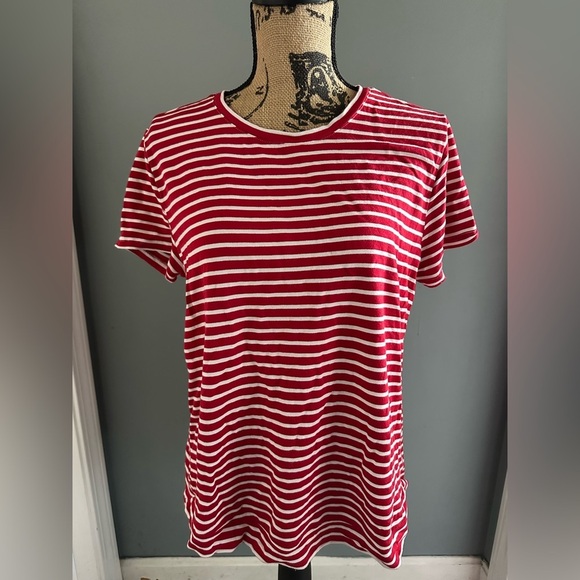 Liz Claiborne Tops - Liz Claiborne Women’s Red/White Striped Short Sleeved Top. Size L.